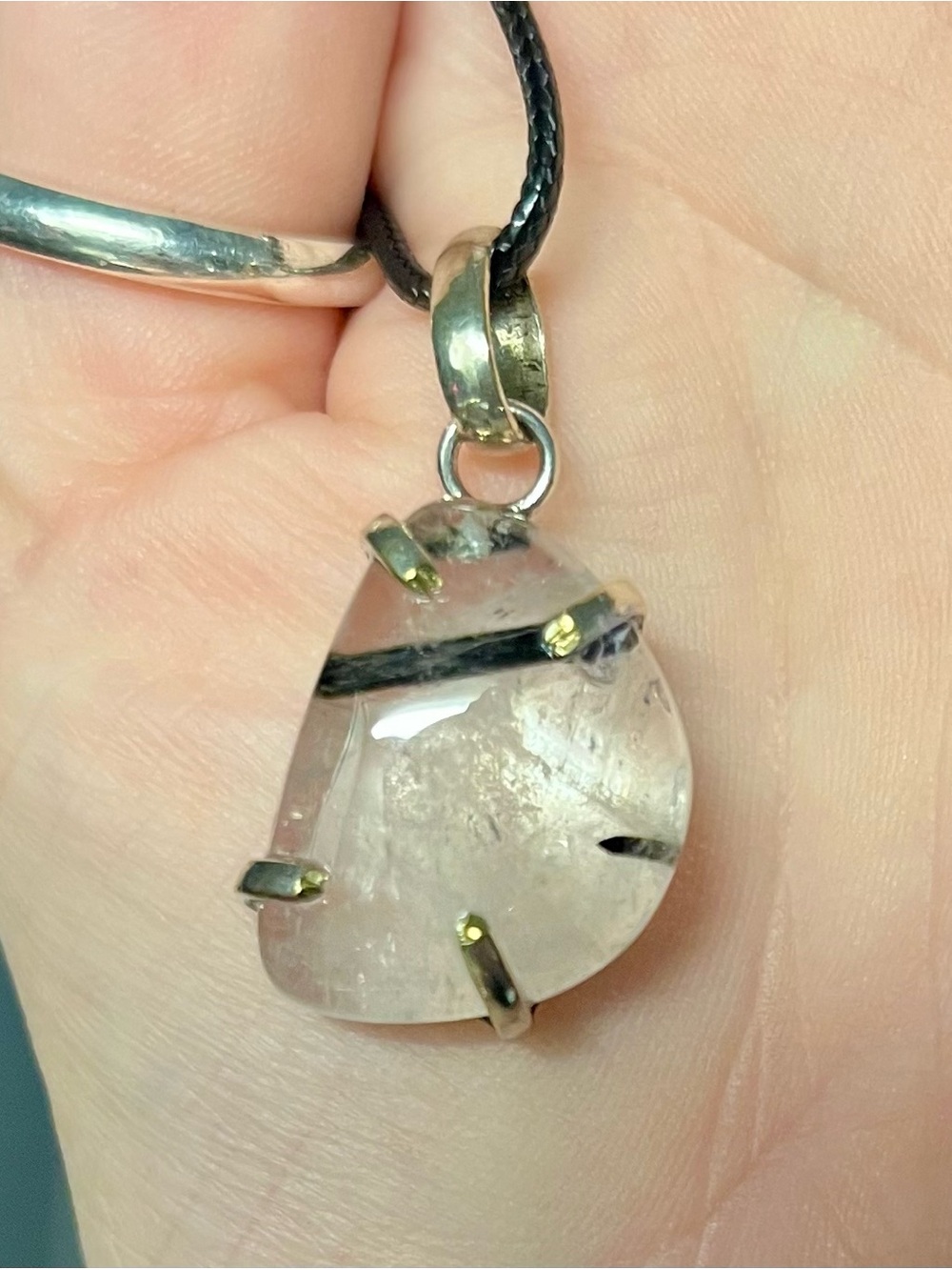Black Tourmalated Clear Quartz Teardrop Pendant Necklace “as above, so below”